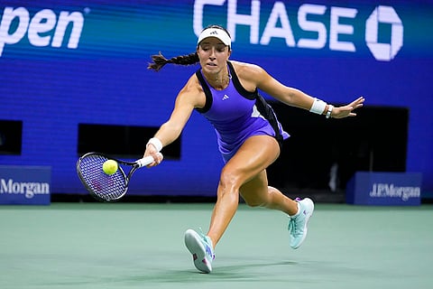 US Open Tennis Semifinal 2024: Jessica Pegula, of the United States, returns a shot to Karolina Muchova, of the Czech Republic